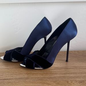 Gianmarco Lorenzi Blue Silk & Velvet Stiletto Heels Made in Italy Size EU 37.5